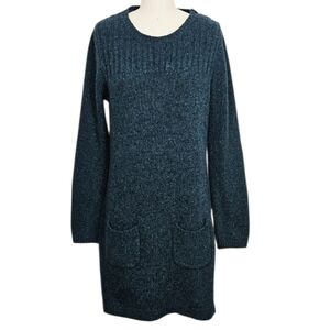 Boden Long Sleeve Patch Pocket Crewneck Sweater Dress in Green Size 10